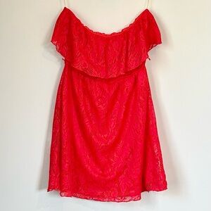 Charlotte Russe Strapless Vibrant Red Lace Mini Dress - Size: Medium